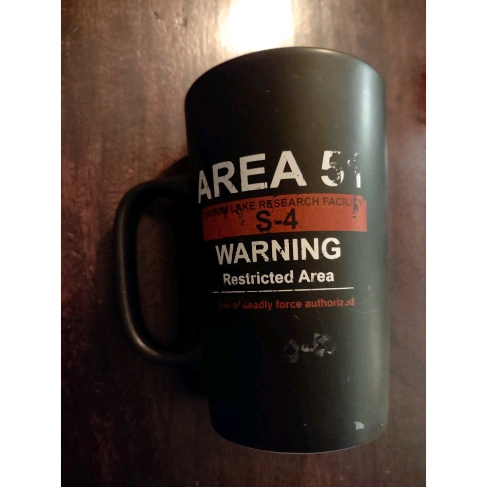 Area 51 S-4 Warning Black Coffee Mug Alien Restricted Zone Matte Cup